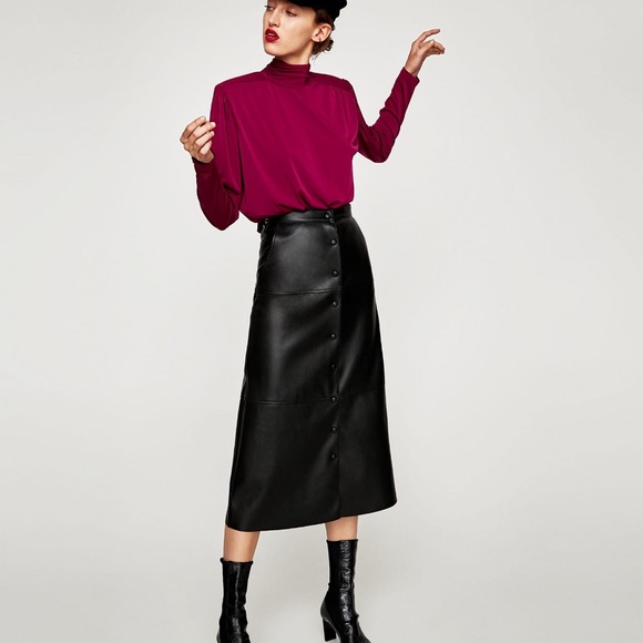 leather midi skirt zara